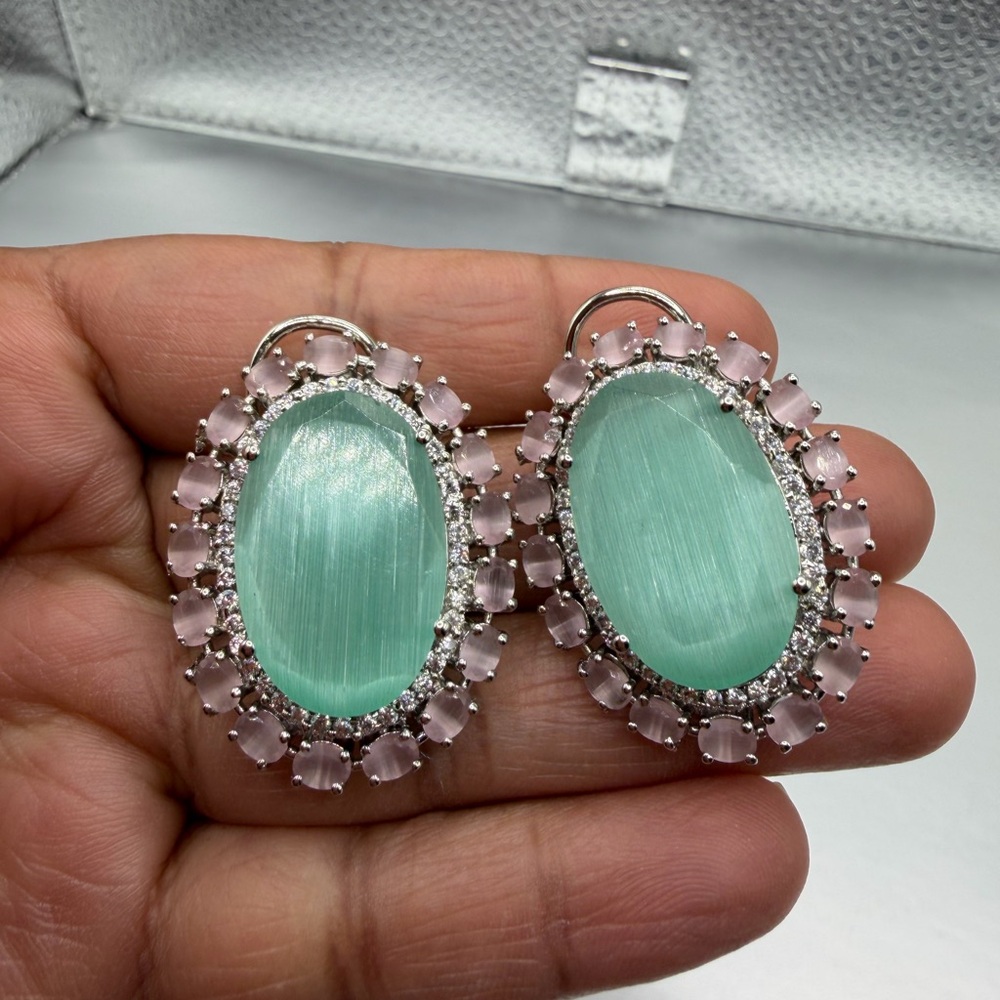 Pink and Green Oval Earrings